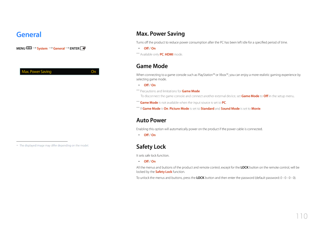 Samsung ED65C, ED55C, ED46C, ED32C, ED40C user manual General, 110 