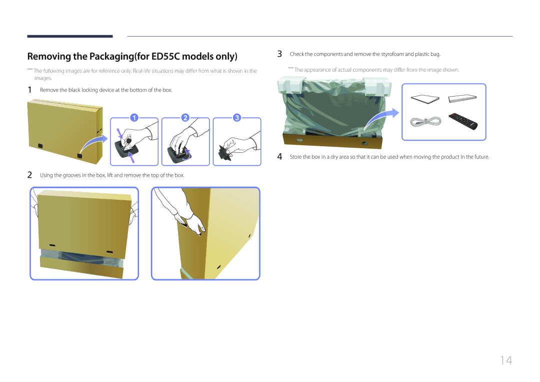 Samsung ED40C, ED65C, ED46C, ED32C user manual Removing the Packagingfor ED55C models only, Images 