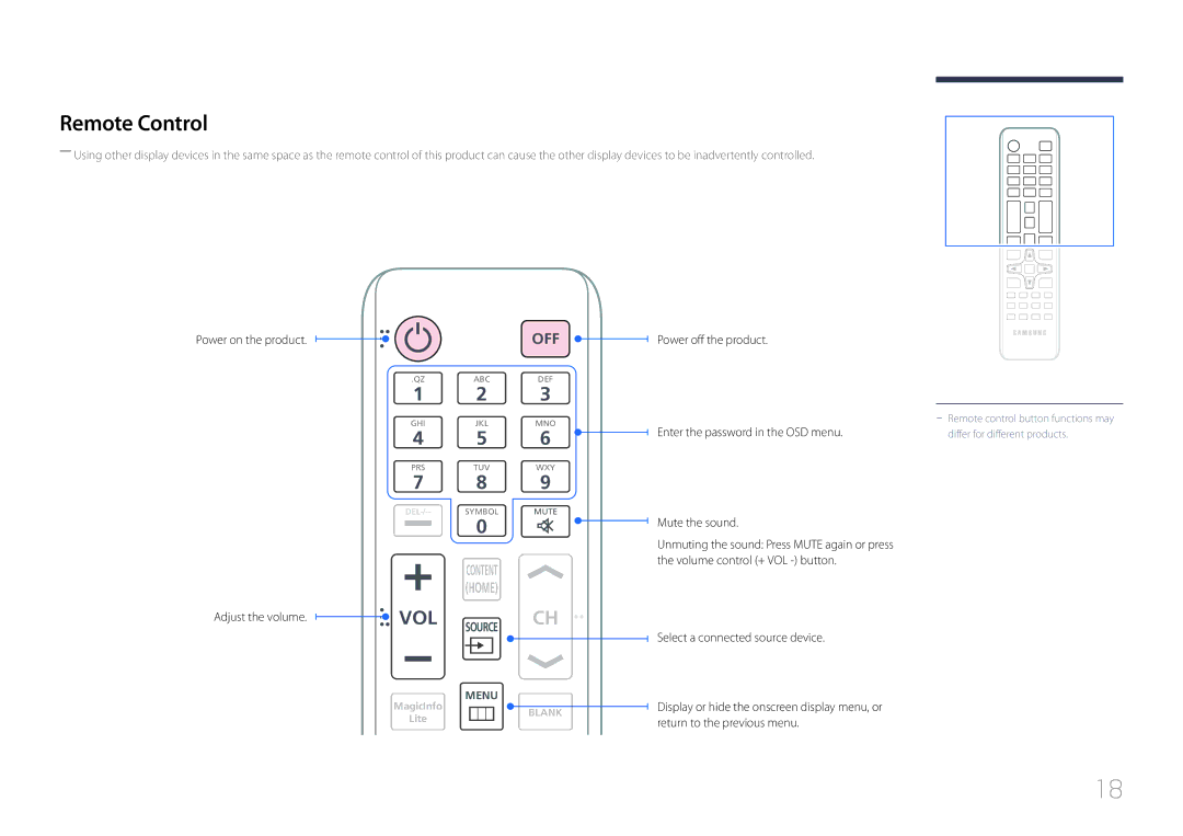 Samsung ED32C, ED65C, ED55C, ED46C, ED40C user manual Remote Control, Adjust the volume 