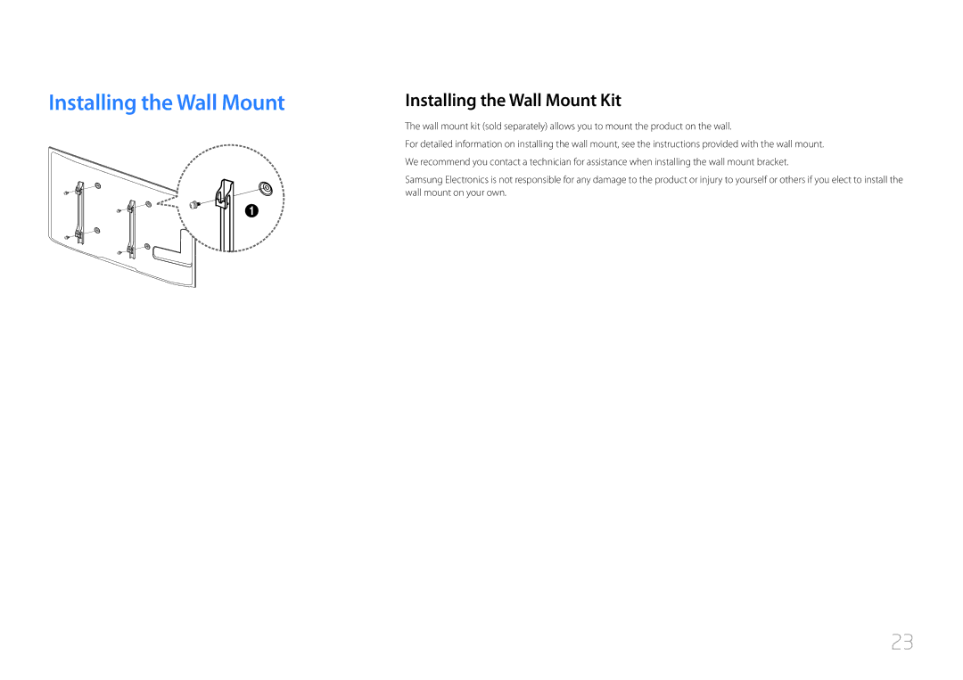 Samsung ED32C, ED65C, ED55C, ED46C, ED40C user manual Installing the Wall Mount Kit, Wall mount on your own 