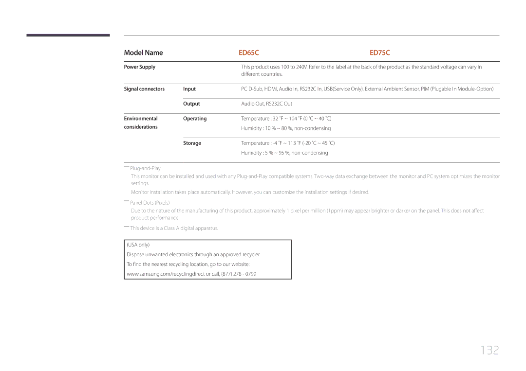 Samsung ED65C, ED75C user manual 132 