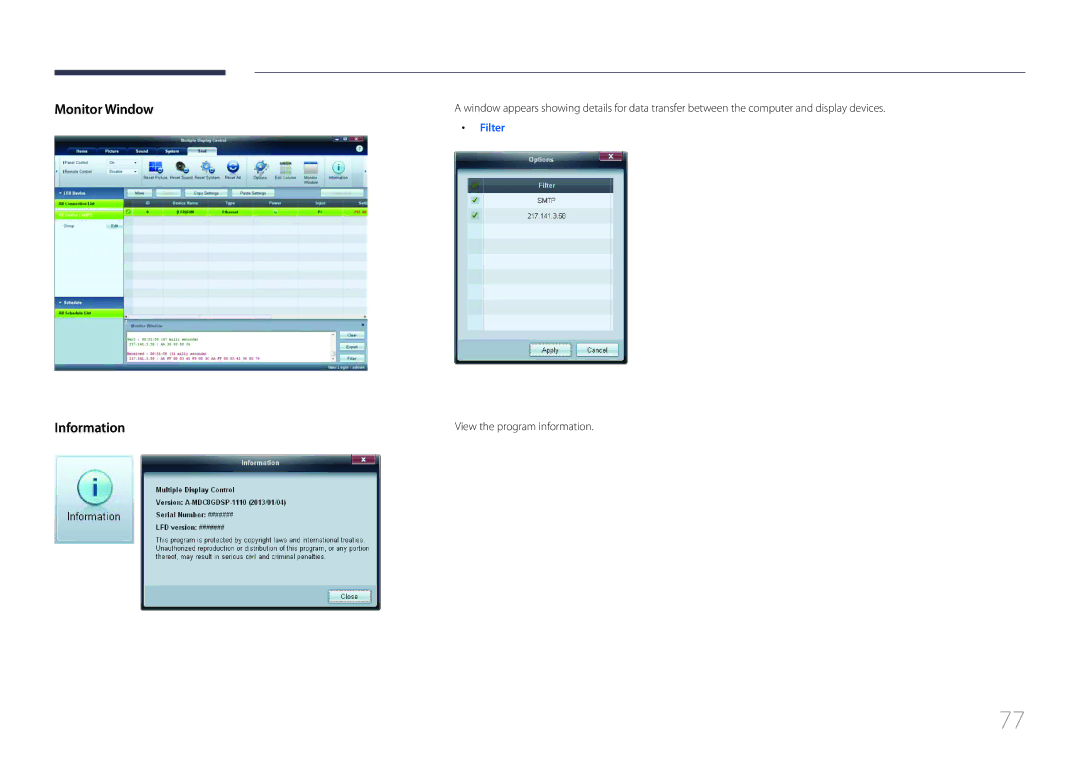 Samsung ED75C, ED65C user manual Monitor Window Information, View the program information 