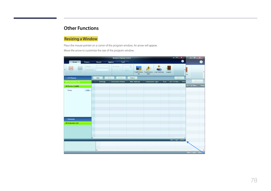 Samsung ED65C, ED75C user manual Other Functions, Resizing a Window 