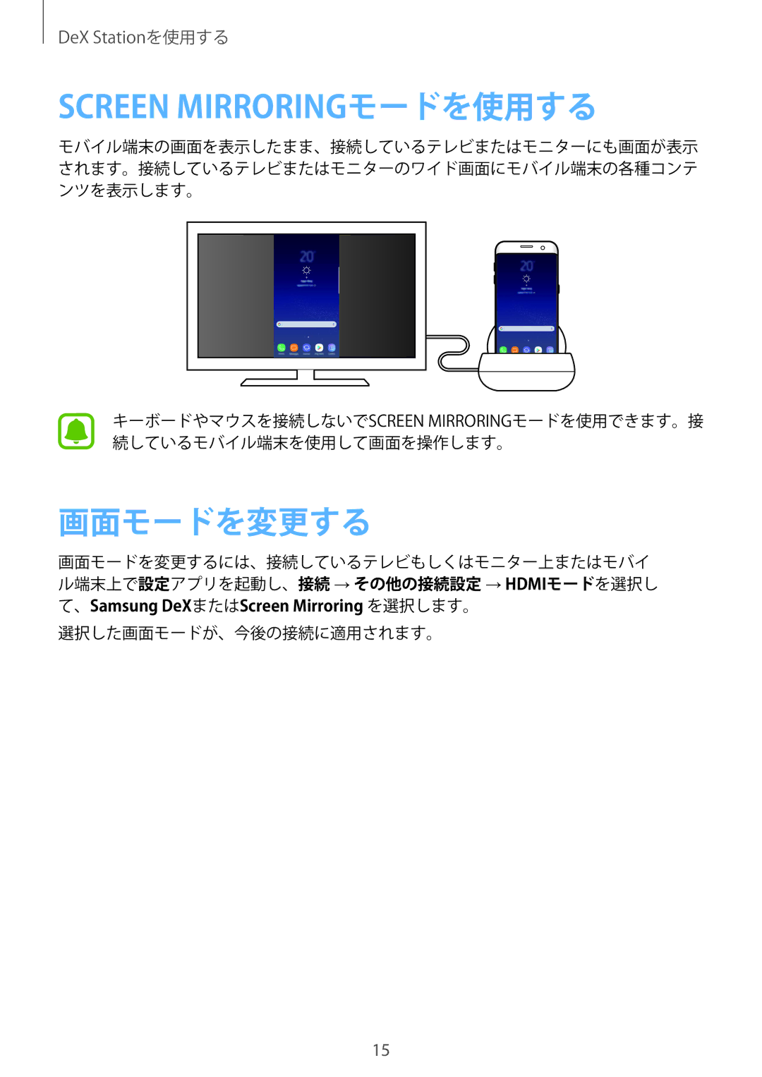 Samsung EE-MG950TBEGJP manual Screen MIRRORINGモードを使用する, 画面モードを変更する 