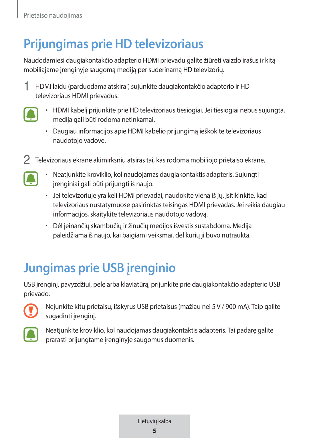 Samsung EE-P5000BBEGWW, EE-P5000BBRGRU manual Prijungimas prie HD televizoriaus, Jungimas prie USB įrenginio 