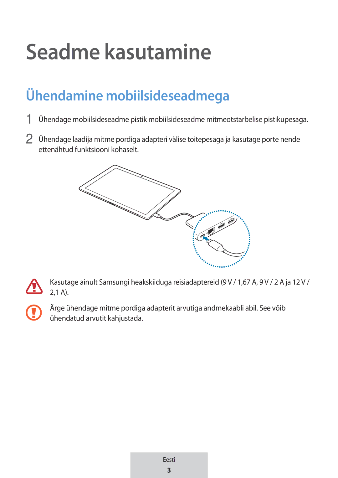 Samsung EE-P5000BBRGRU, EE-P5000BBEGWW manual Seadme kasutamine, Ühendamine mobiilsideseadmega 