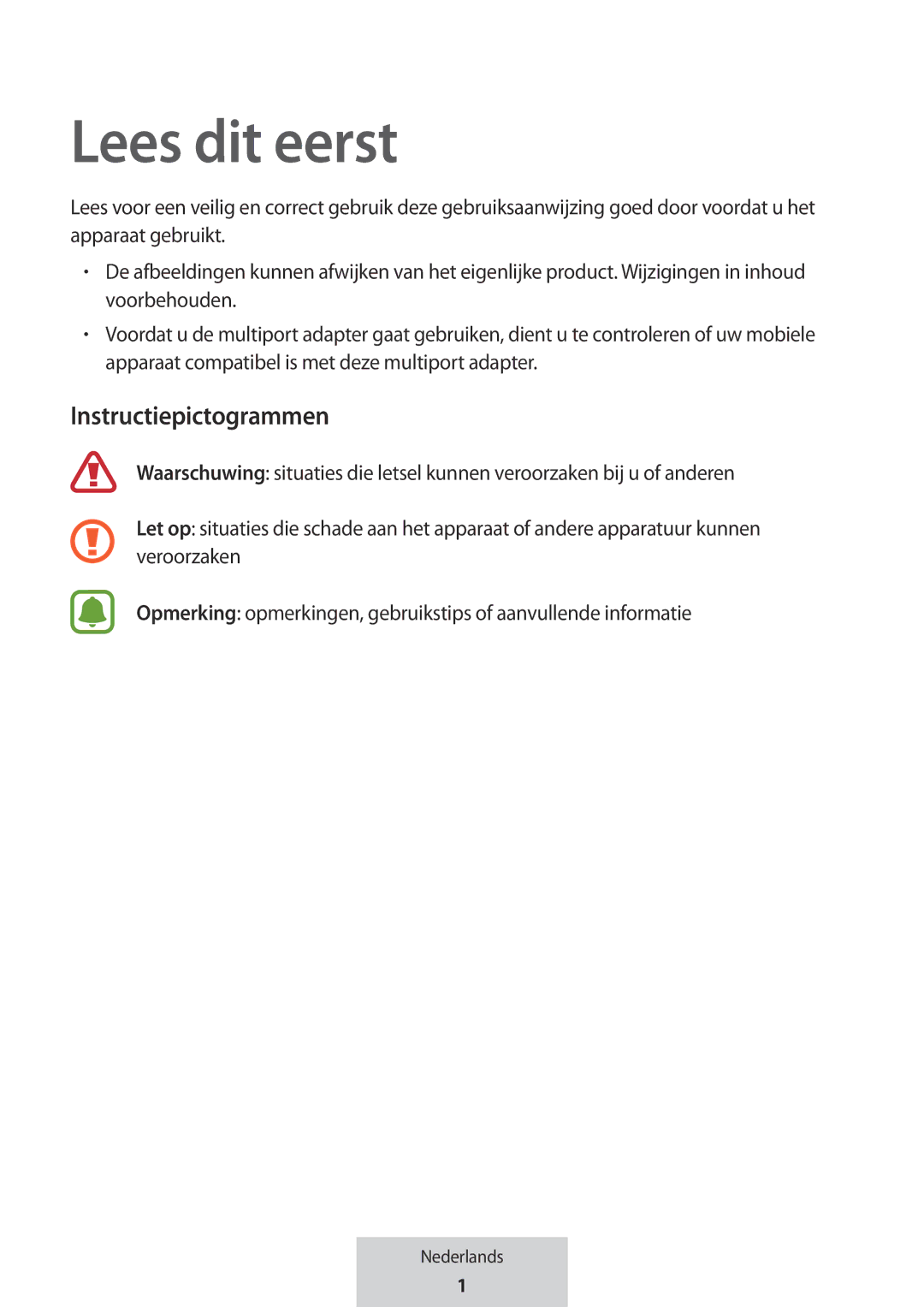 Samsung EE-P5000BBEGWW, EE-P5000BBRGRU manual Lees dit eerst, Instructiepictogrammen 