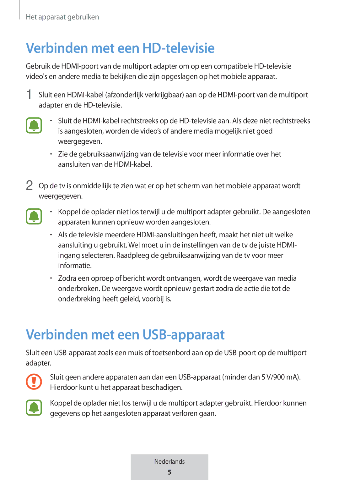 Samsung EE-P5000BBEGWW, EE-P5000BBRGRU manual Verbinden met een HD-televisie, Verbinden met een USB-apparaat 