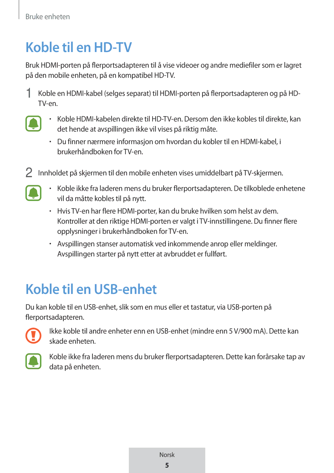 Samsung EE-P5000BBEGWW, EE-P5000BBRGRU manual Koble til en HD-TV, Koble til en USB-enhet 