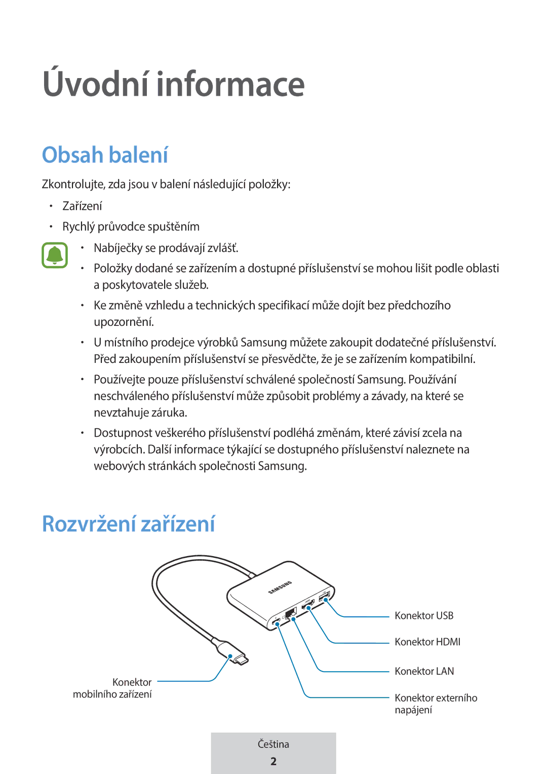 Samsung EE-P5000BBEGWW, EE-P5000BBRGRU manual Úvodní informace, Obsah balení, Rozvržení zařízení 