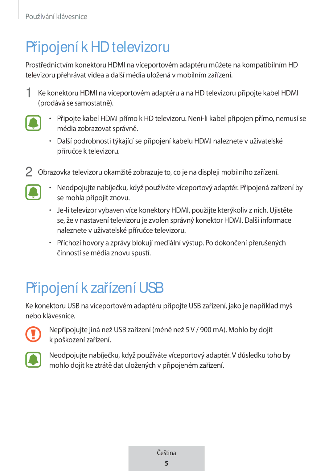 Samsung EE-P5000BBRGRU, EE-P5000BBEGWW manual Připojení k HD televizoru, Připojení k zařízení USB 