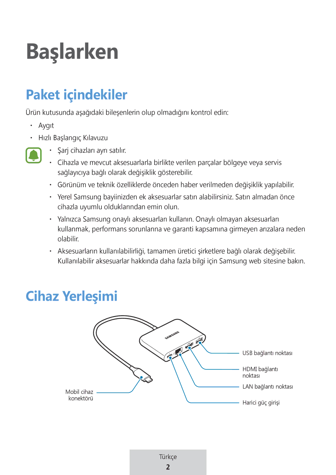 Samsung EE-P5000BBRGRU, EE-P5000BBEGWW manual Başlarken 