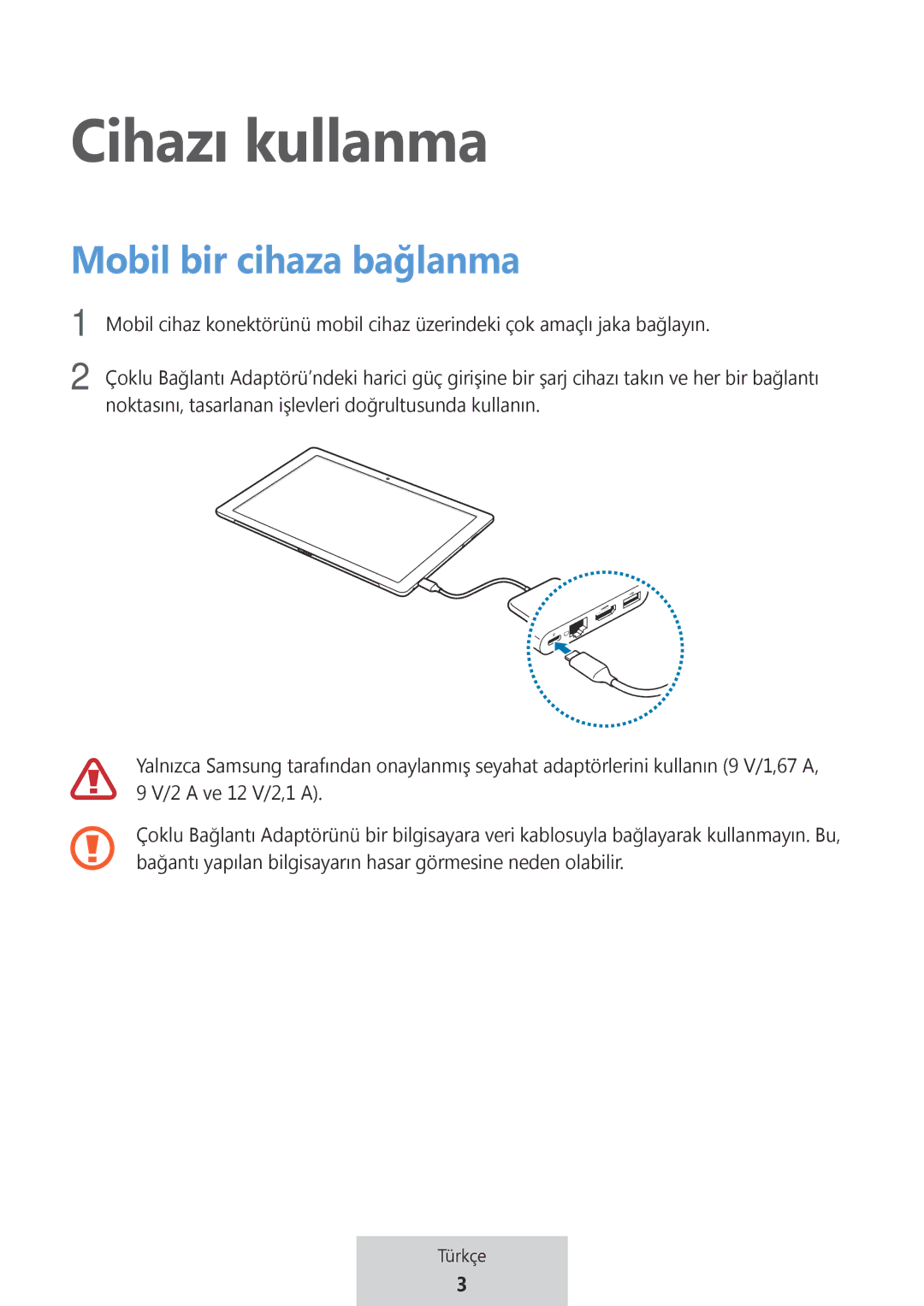 Samsung EE-P5000BBEGWW, EE-P5000BBRGRU manual Cihazı kullanma 