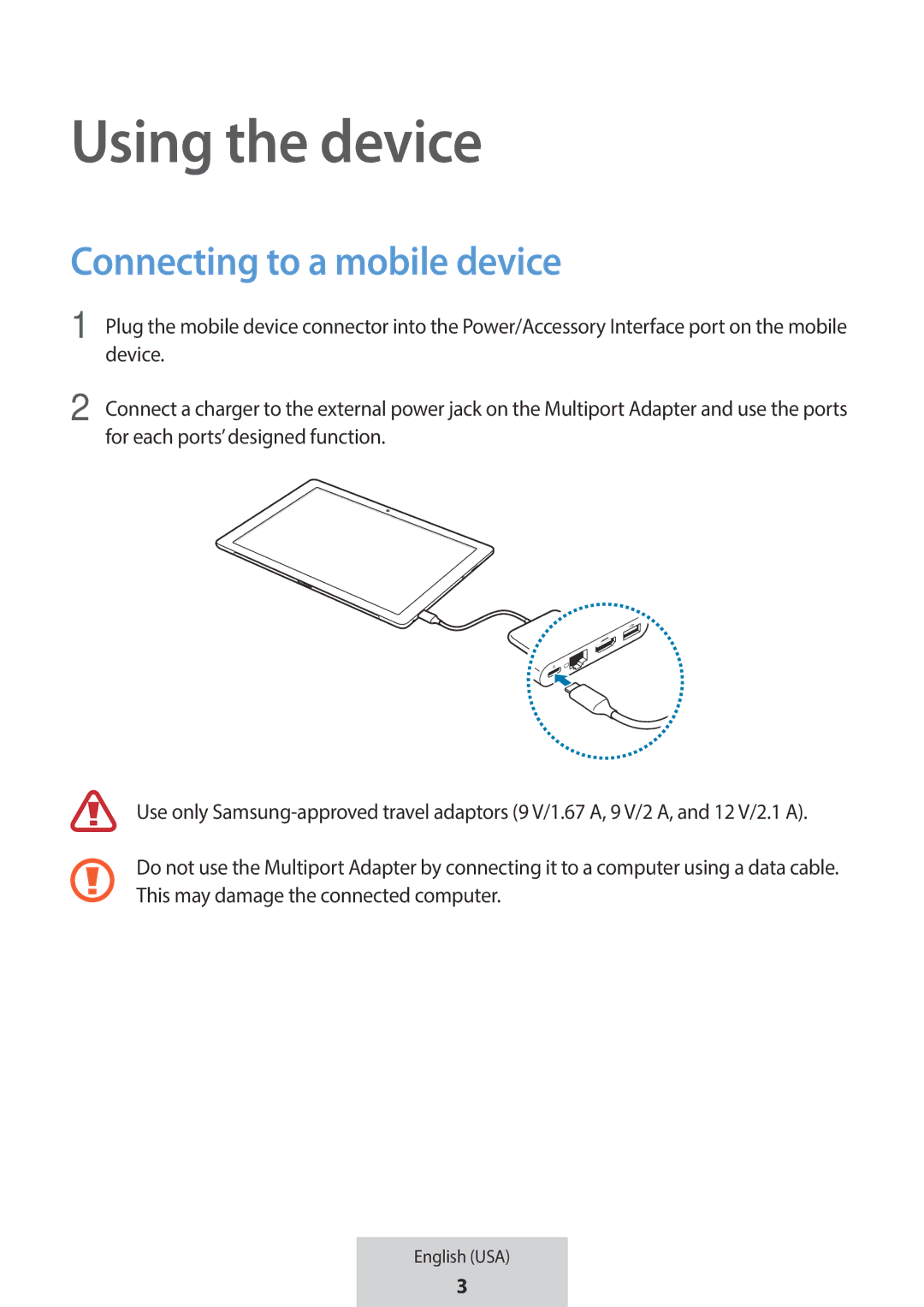 Samsung EE-P5000BBRGRU, EE-P5000BBEGWW manual For each ports’ designed function 