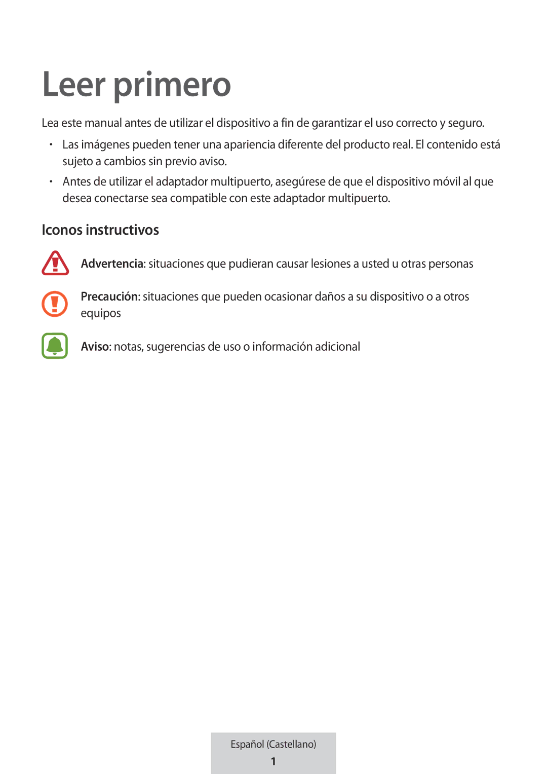 Samsung EE-P5000BBEGWW, EE-P5000BBRGRU manual Leer primero, Iconos instructivos 