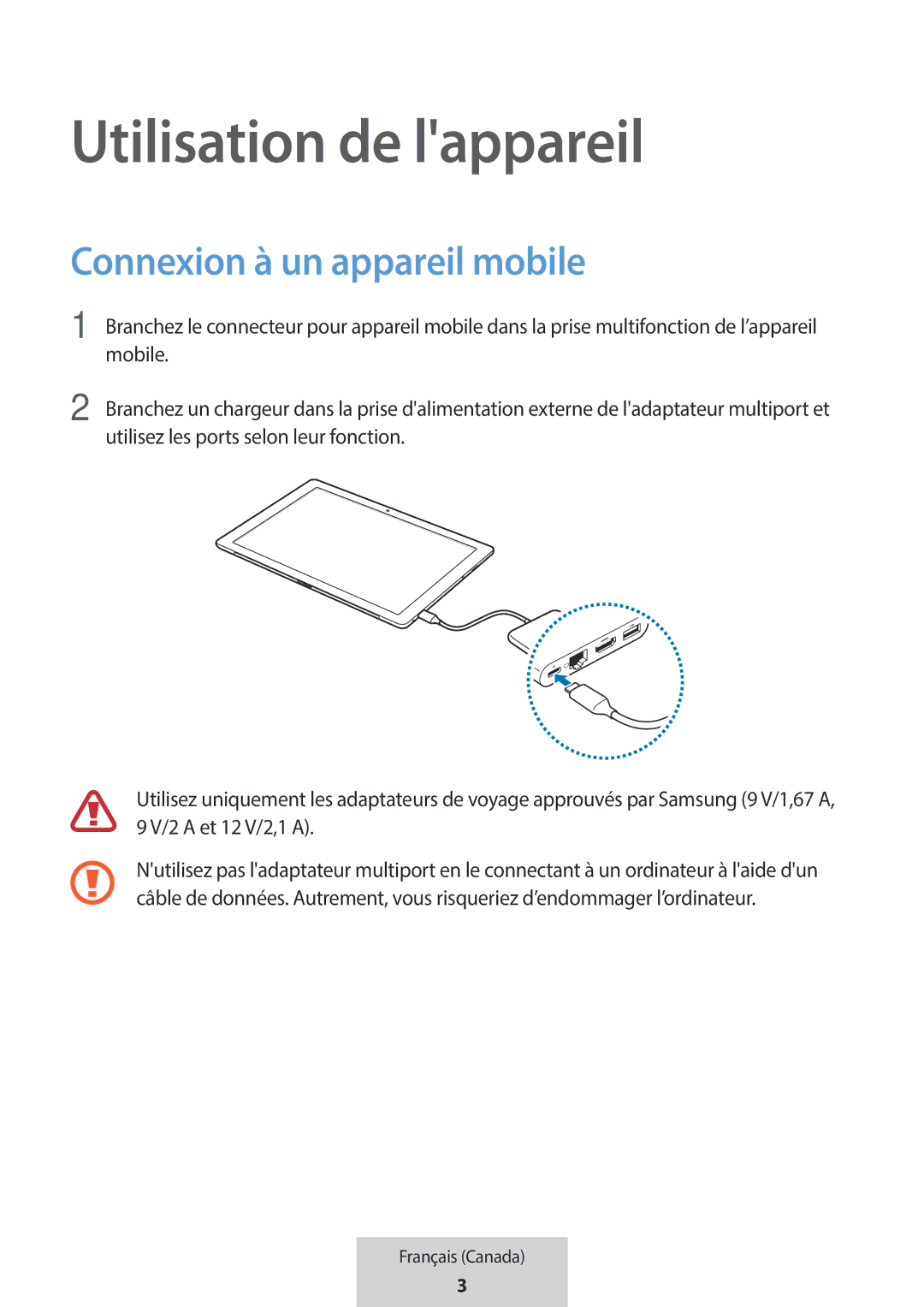 Samsung EE-P5000BBEGWW, EE-P5000BBRGRU manual Utilisation de lappareil, Connexion à un appareil mobile 