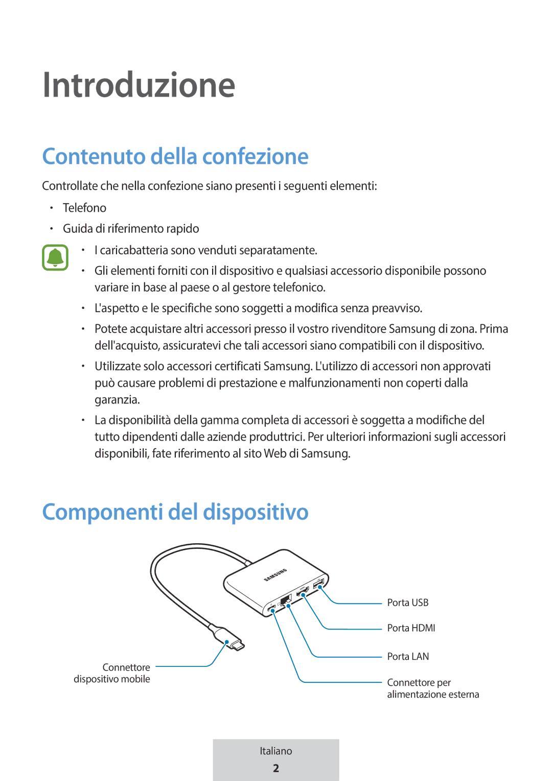 Samsung EE-P5000BBEGWW, EE-P5000BBRGRU manual Introduzione, Contenuto della confezione, Componenti del dispositivo 