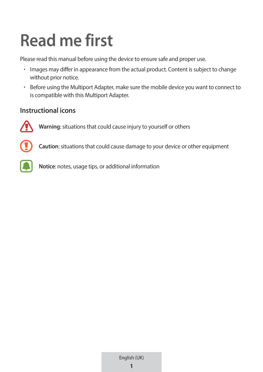 Samsung EE-P5000BBRGRU, EE-P5000BBEGWW manual Read me first, Instructional icons 