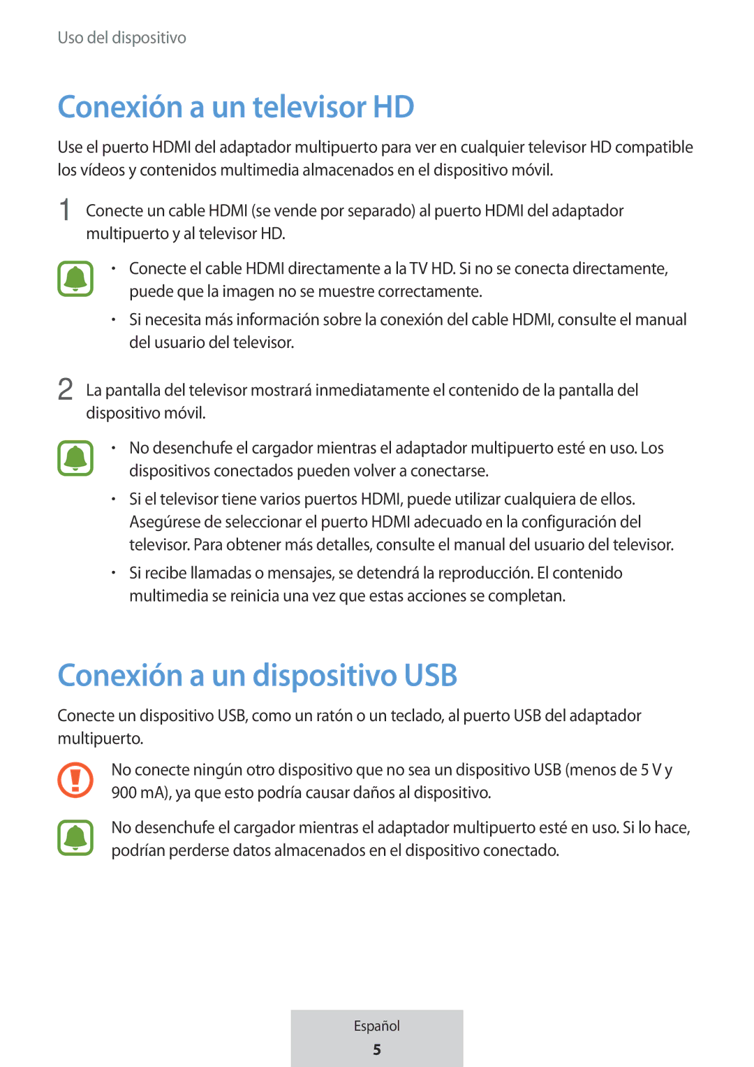 Samsung EE-P5000BBEGWW, EE-P5000BBRGRU manual Conexión a un televisor HD, Conexión a un dispositivo USB 