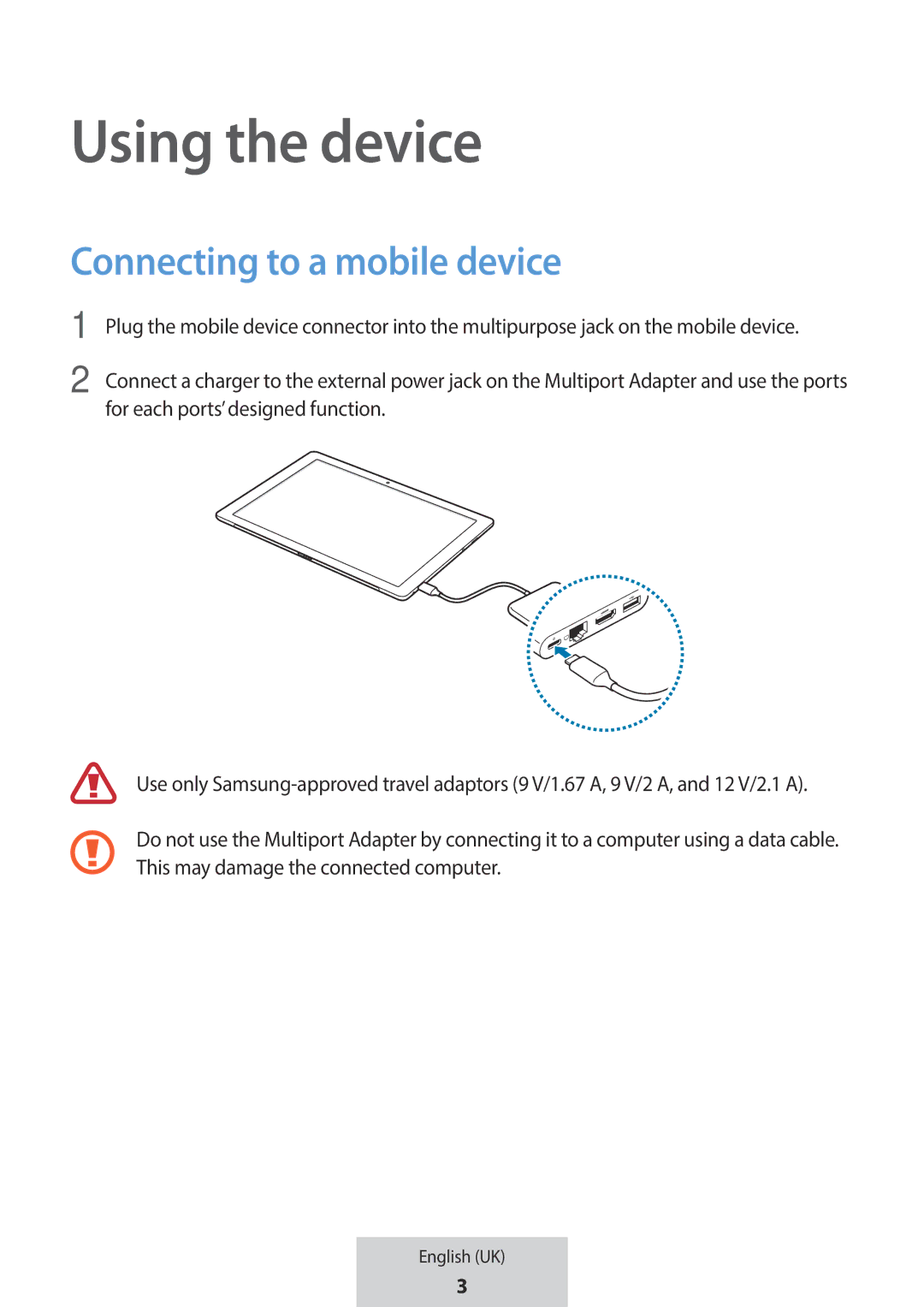 Samsung EE-P5000BBRGRU, EE-P5000BBEGWW manual Using the device, Connecting to a mobile device 