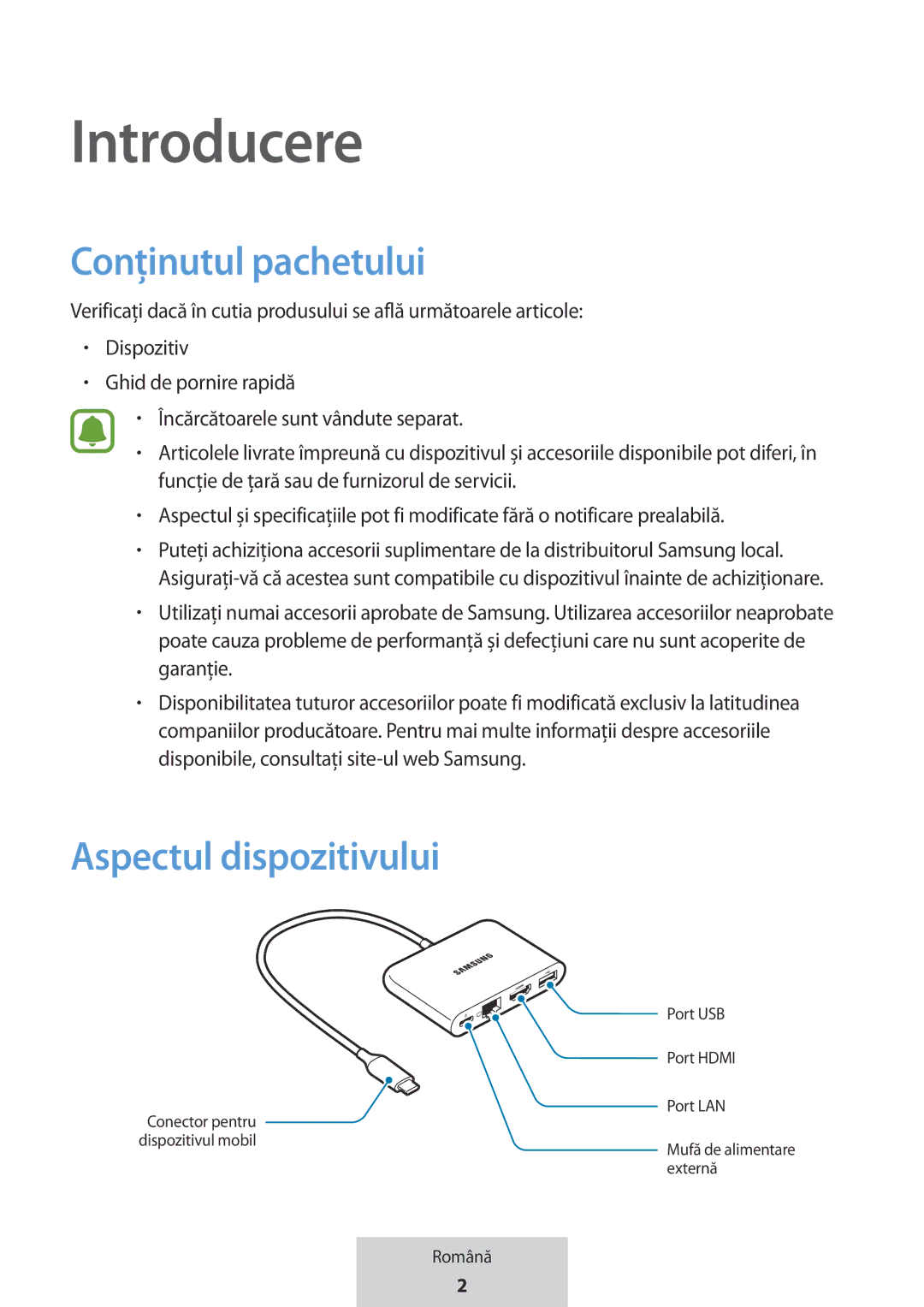 Samsung EE-P5000BBRGRU, EE-P5000BBEGWW manual Introducere, Conținutul pachetului, Aspectul dispozitivului 