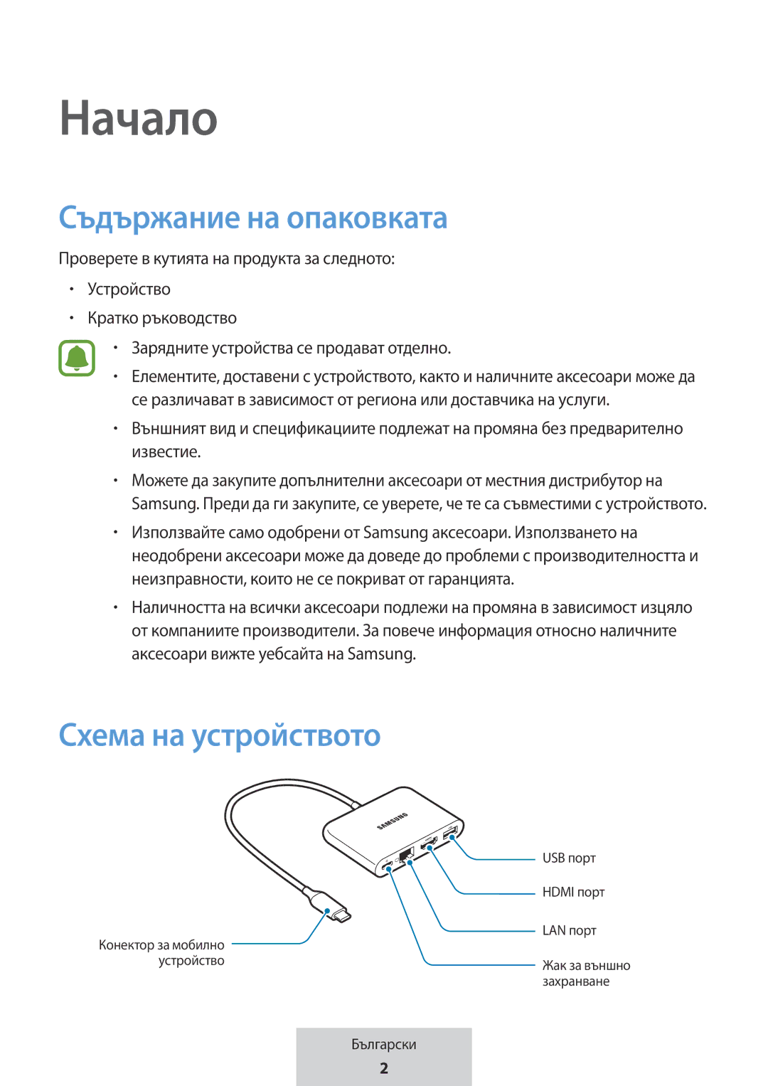 Samsung EE-P5000BBEGWW, EE-P5000BBRGRU manual Начало, Съдържание на опаковката, Схема на устройството 