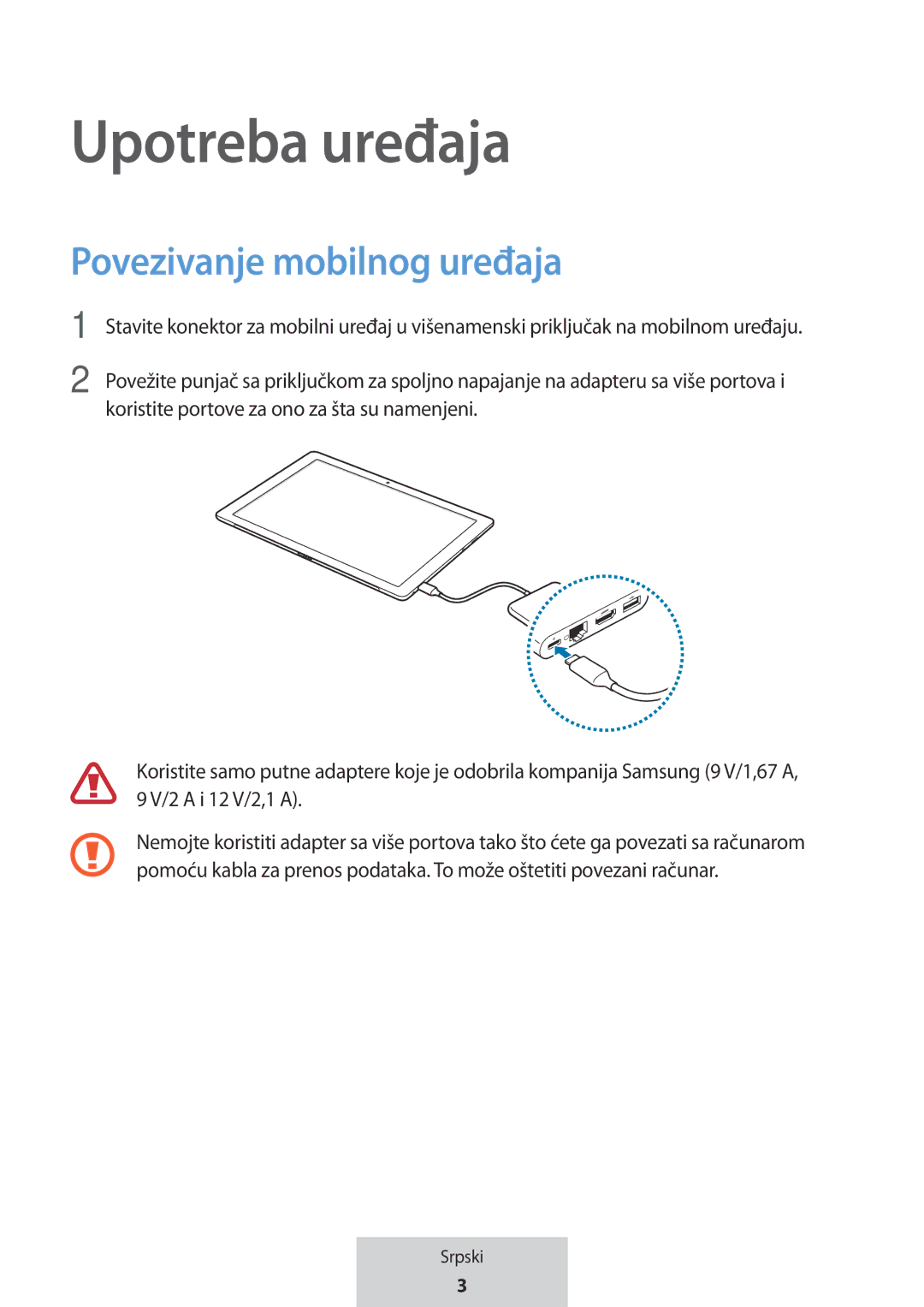 Samsung EE-P5000BBRGRU, EE-P5000BBEGWW manual Upotreba uređaja, Povezivanje mobilnog uređaja 