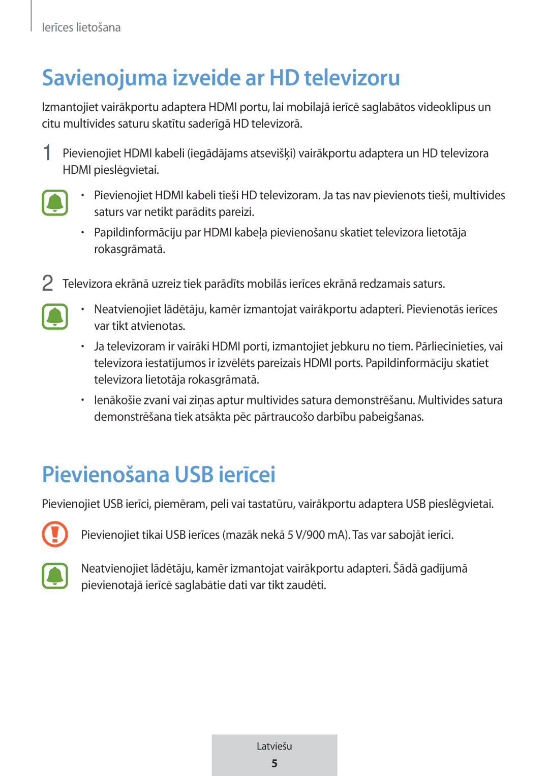 Samsung EE-P5000BBRGRU, EE-P5000BBEGWW manual Savienojuma izveide ar HD televizoru, Pievienošana USB ierīcei 