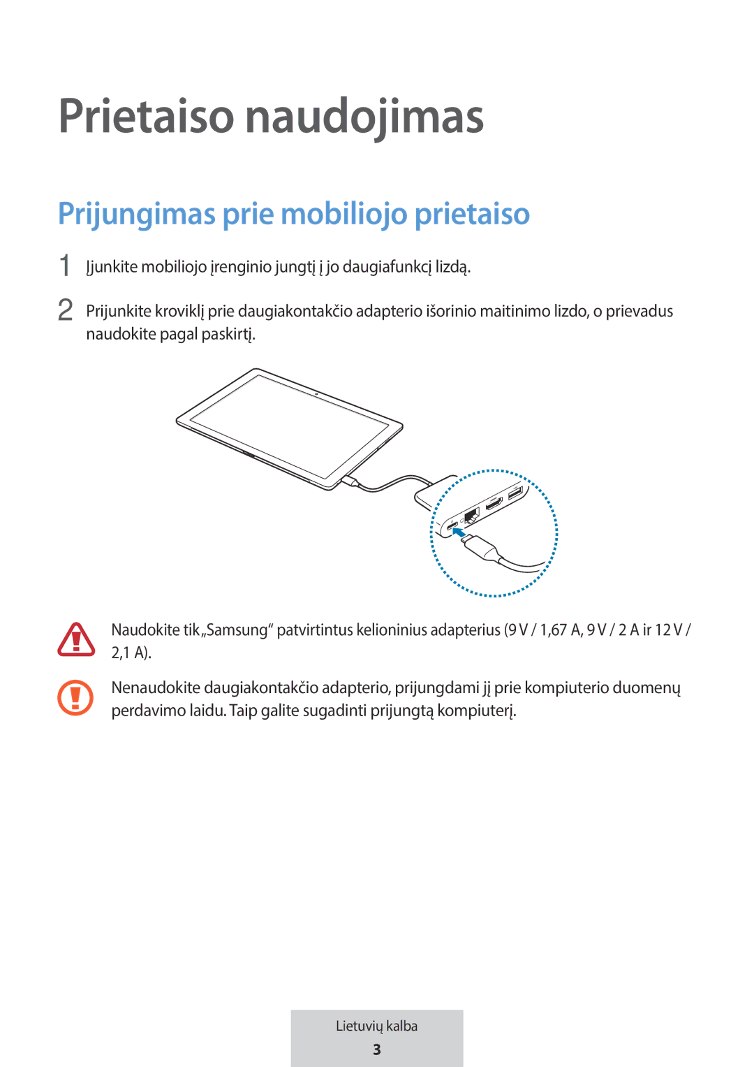 Samsung EE-P5000BBEGWW, EE-P5000BBRGRU manual Prietaiso naudojimas, Prijungimas prie mobiliojo prietaiso 