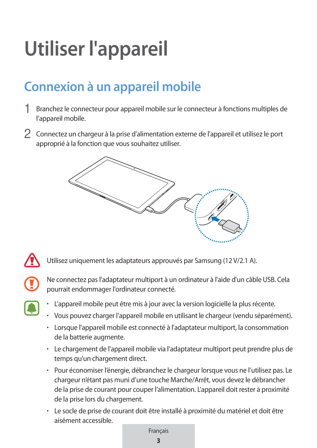 Samsung EE-PW700BBEGWW, EE-PW700BWEGWW manual Utiliser lappareil, Connexion à un appareil mobile 