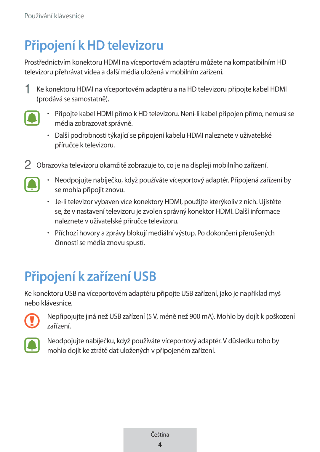 Samsung EE-PW700BWEGWW, EE-PW700BBEGWW manual Připojení k HD televizoru, Připojení k zařízení USB 