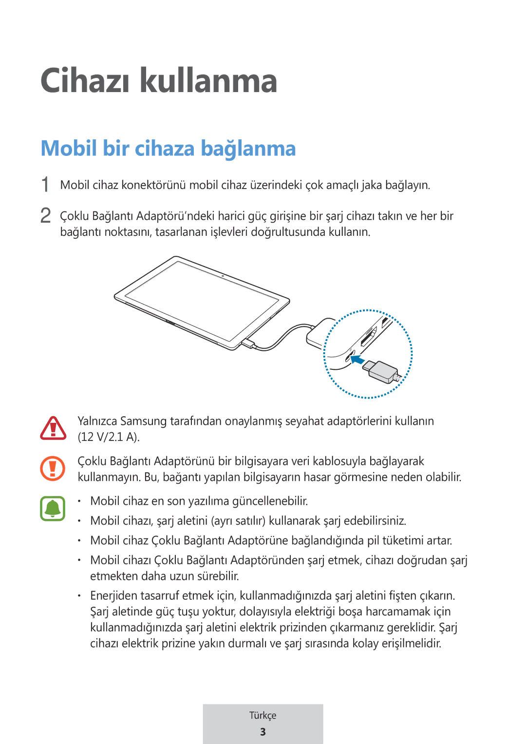 Samsung EE-PW700BWEGWW, EE-PW700BBEGWW manual Cihazı kullanma 