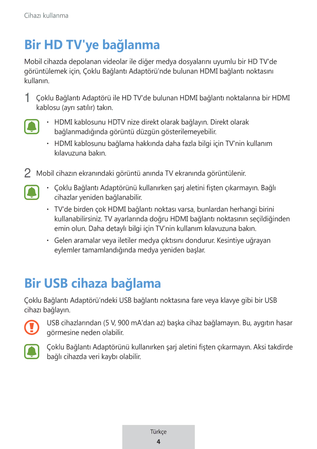 Samsung EE-PW700BBEGWW, EE-PW700BWEGWW manual Bir HD TVye bağlanma 