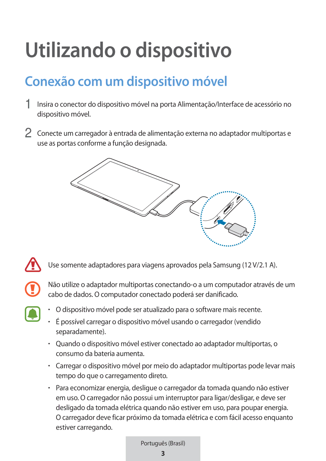 Samsung EE-PW700BWEGWW, EE-PW700BBEGWW manual Utilizando o dispositivo, Conexão com um dispositivo móvel 