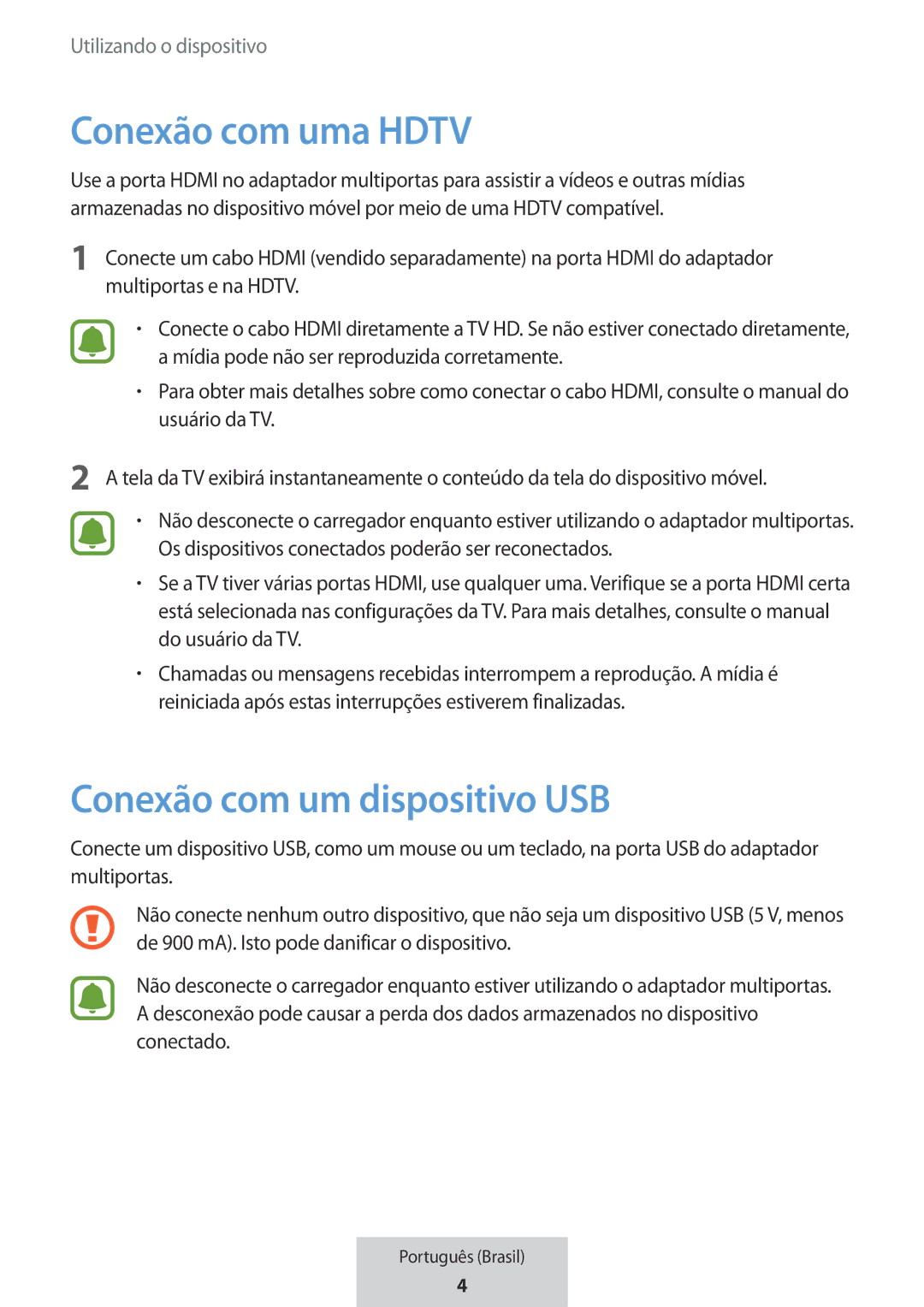 Samsung EE-PW700BBEGWW, EE-PW700BWEGWW manual Conexão com uma Hdtv, Conexão com um dispositivo USB 