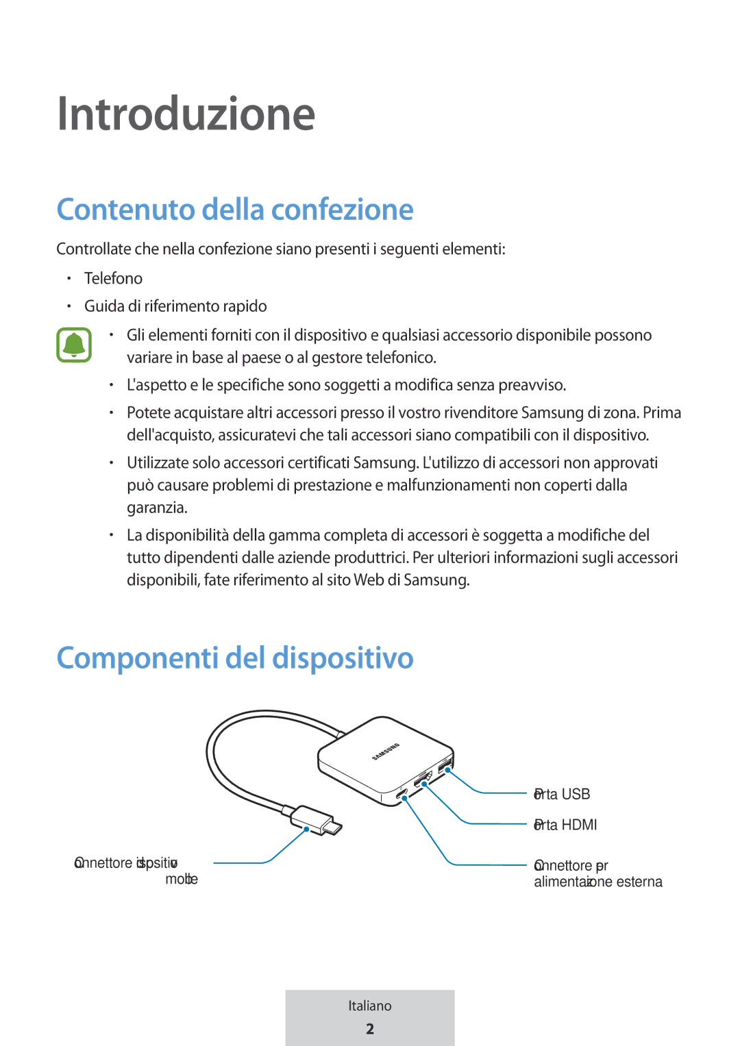 Samsung EE-PW700BWEGWW, EE-PW700BBEGWW manual Introduzione, Contenuto della confezione, Componenti del dispositivo 