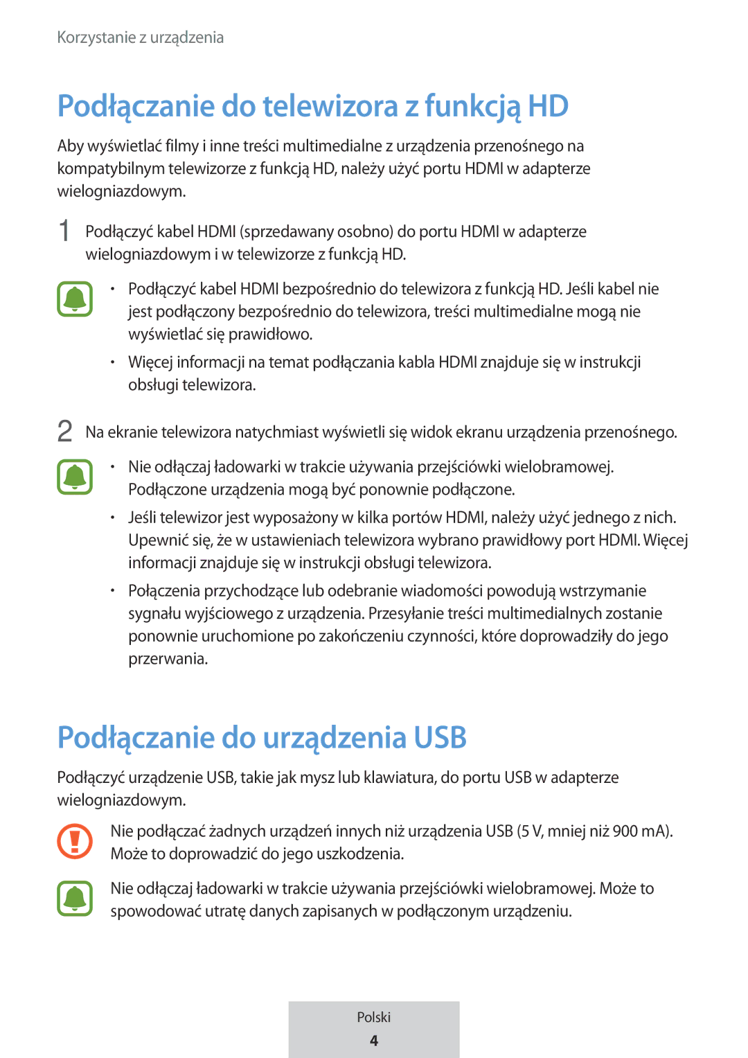 Samsung EE-PW700BBEGWW, EE-PW700BWEGWW manual Podłączanie do telewizora z funkcją HD, Podłączanie do urządzenia USB 