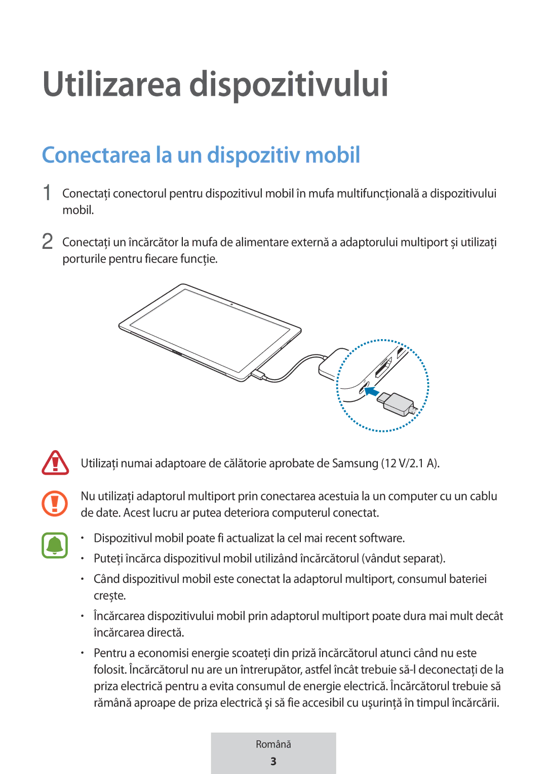 Samsung EE-PW700BBEGWW, EE-PW700BWEGWW manual Utilizarea dispozitivului, Conectarea la un dispozitiv mobil 