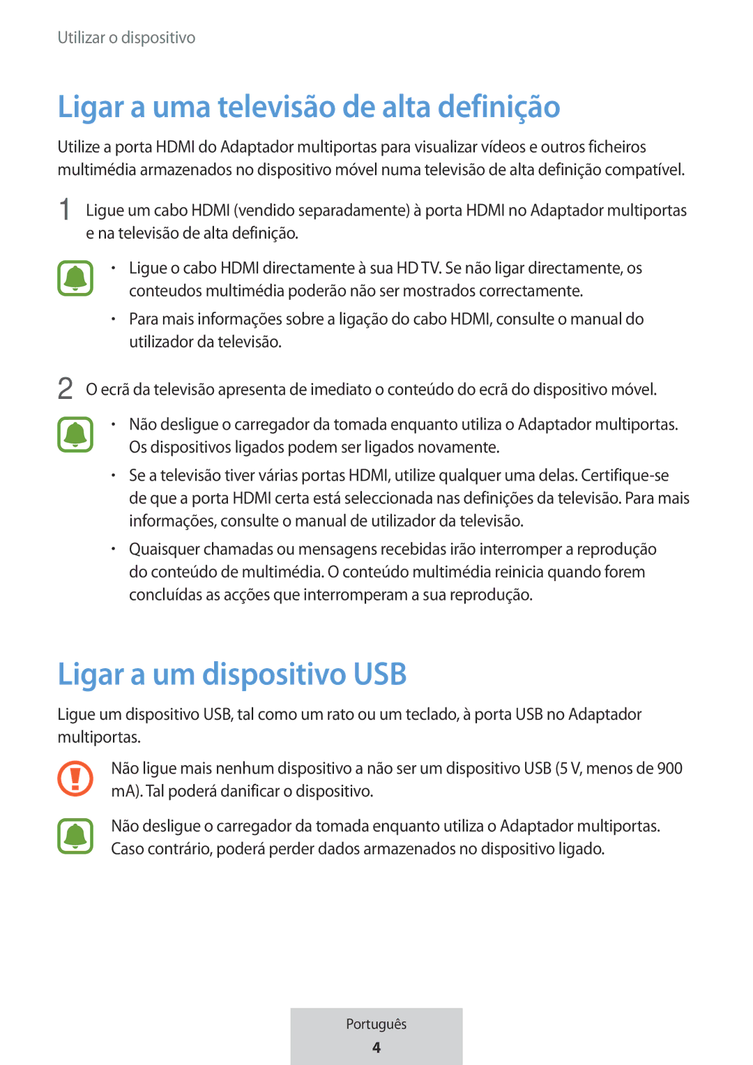 Samsung EE-PW700BWEGWW, EE-PW700BBEGWW manual Ligar a uma televisão de alta definição, Ligar a um dispositivo USB 