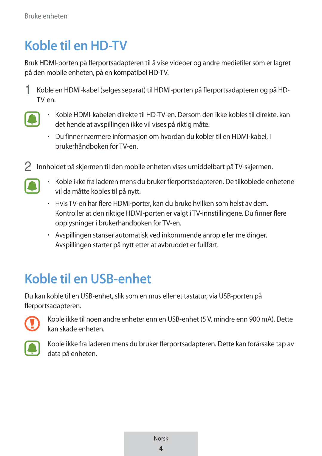 Samsung EE-PW700BWEGWW, EE-PW700BBEGWW manual Koble til en HD-TV, Koble til en USB-enhet 