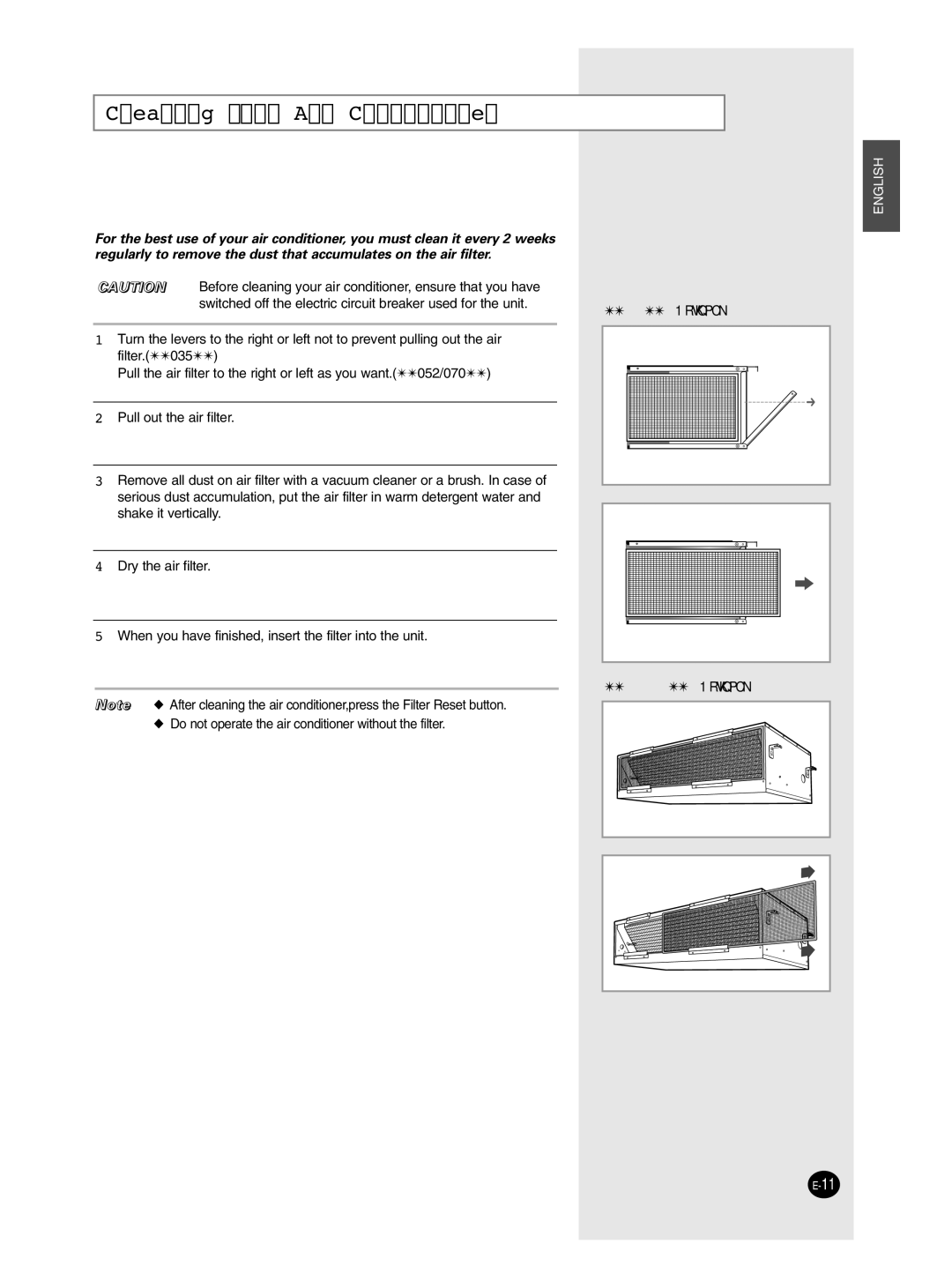 Samsung UH035CAV, EH070CAV, EH052CAV, EH035CAV, UH070CAV, UH052CAV user manual Cleaning Your Air Conditioner, 052/070 