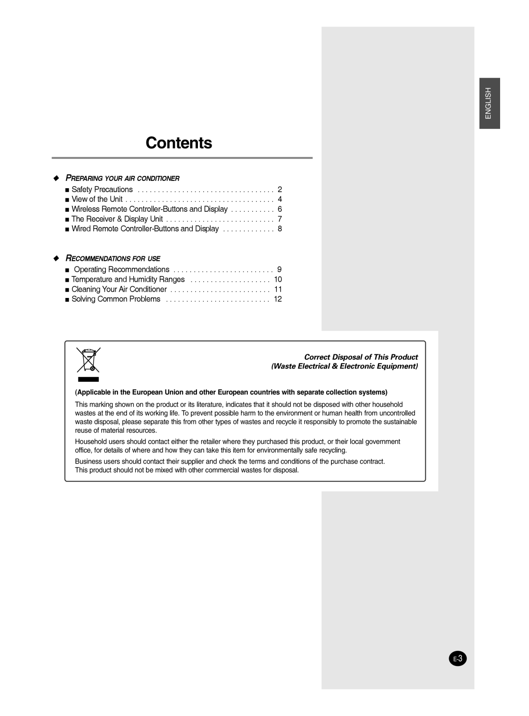 Samsung UH070CAV, EH070CAV, EH052CAV, EH035CAV, UH052CAV, UH035CAV user manual Contents 