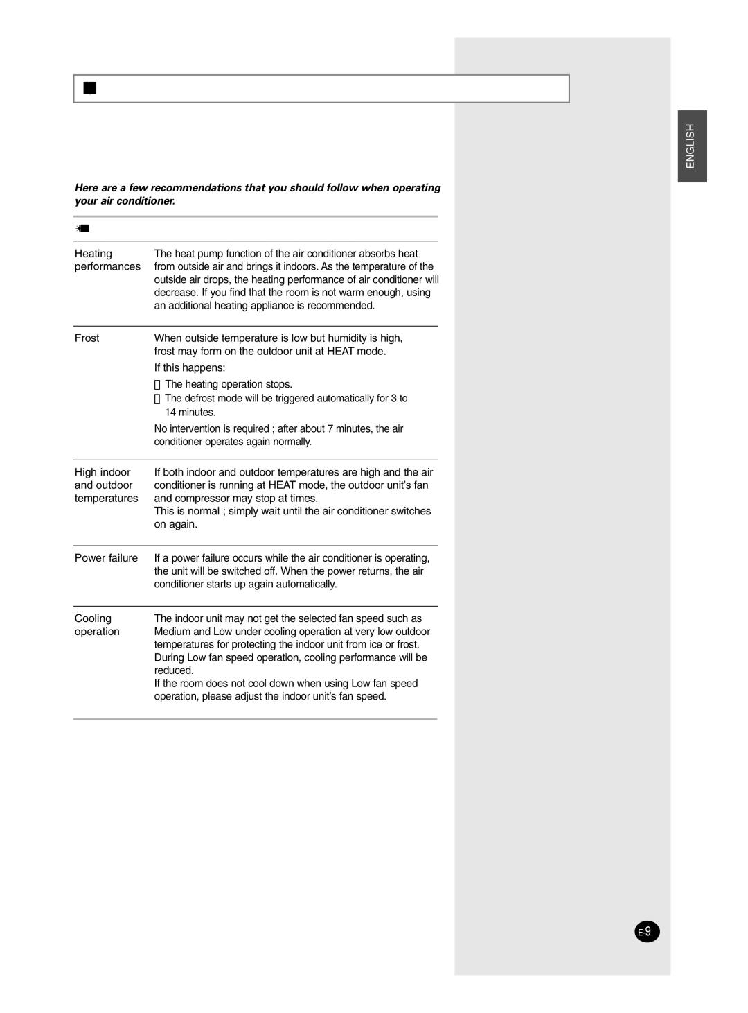 Samsung UH070CAV, EH070CAV, EH052CAV, EH035CAV, UH052CAV, UH035CAV user manual Operating Recommendations, Topic Recommendation 