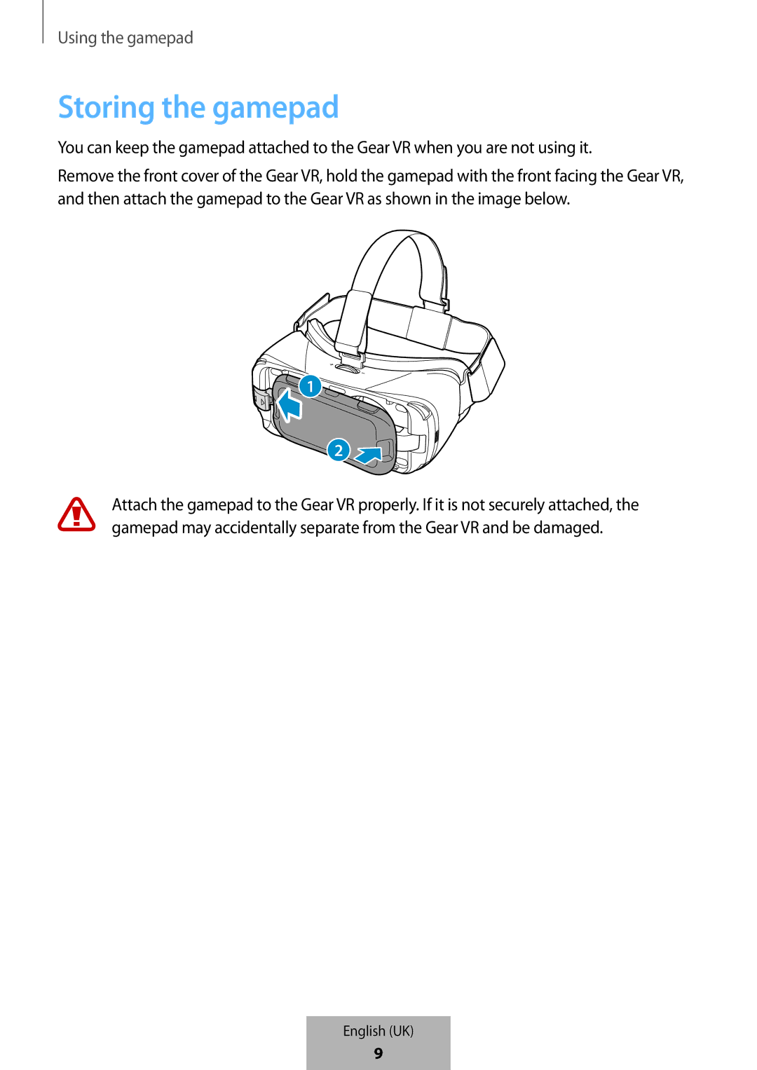 Samsung EI-YP322BBEGWW manual Storing the gamepad 