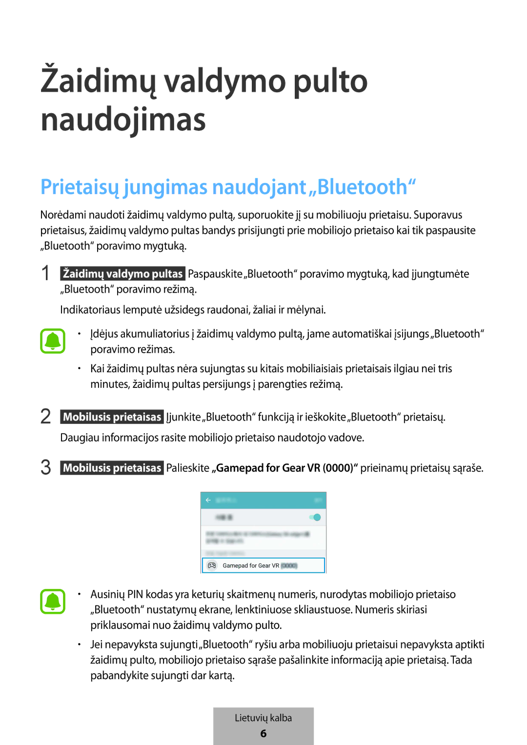 Samsung EI-YP322BBEGWW manual Žaidimų valdymo pulto naudojimas, Prietaisų jungimas naudojant„Bluetooth 