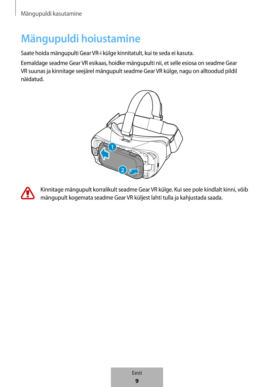 Samsung EI-YP322BBEGWW manual Mängupuldi hoiustamine 