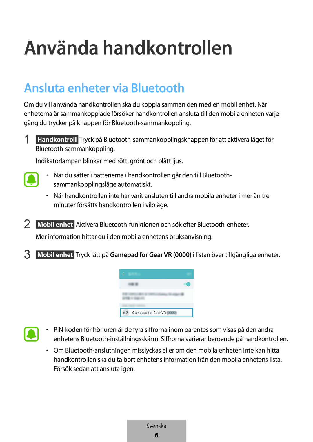 Samsung EI-YP322BBEGWW manual Använda handkontrollen, Ansluta enheter via Bluetooth 