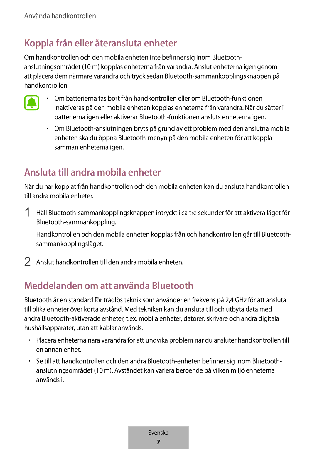 Samsung EI-YP322BBEGWW manual Koppla från eller återansluta enheter, Ansluta till andra mobila enheter 