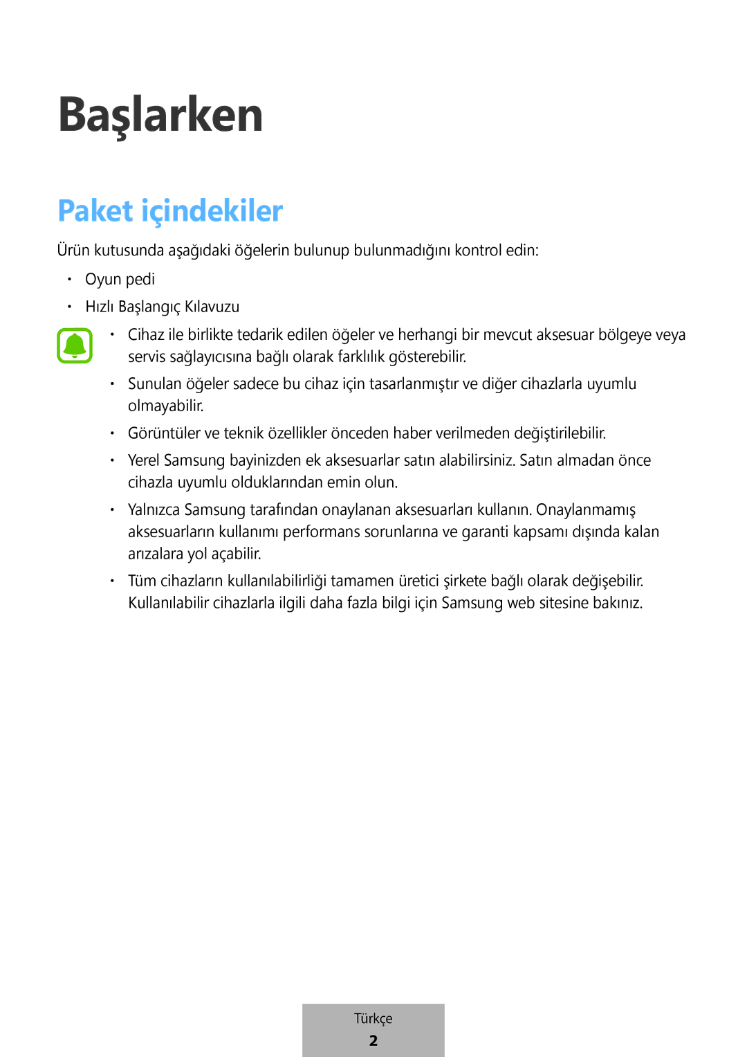 Samsung EI-YP322BBEGWW manual Başlarken 