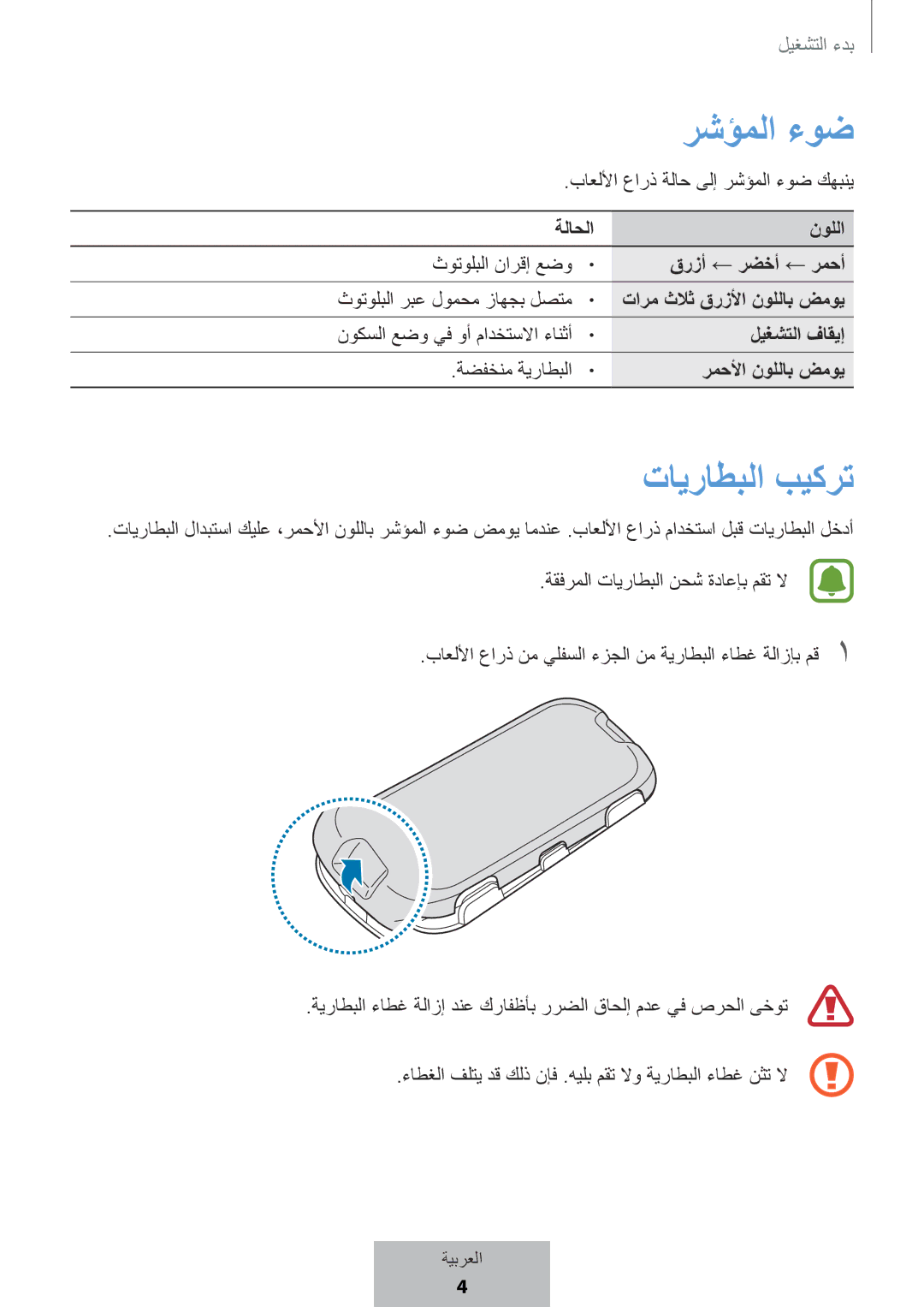 Samsung EI-YP322BBEGWW manual رشؤملا ءوض, تايراطبلا بيكرت 